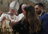 Pope Francis baptizes a child in the Sistine Chapel on Jan. 12, 2020. Credit: Vatican Media