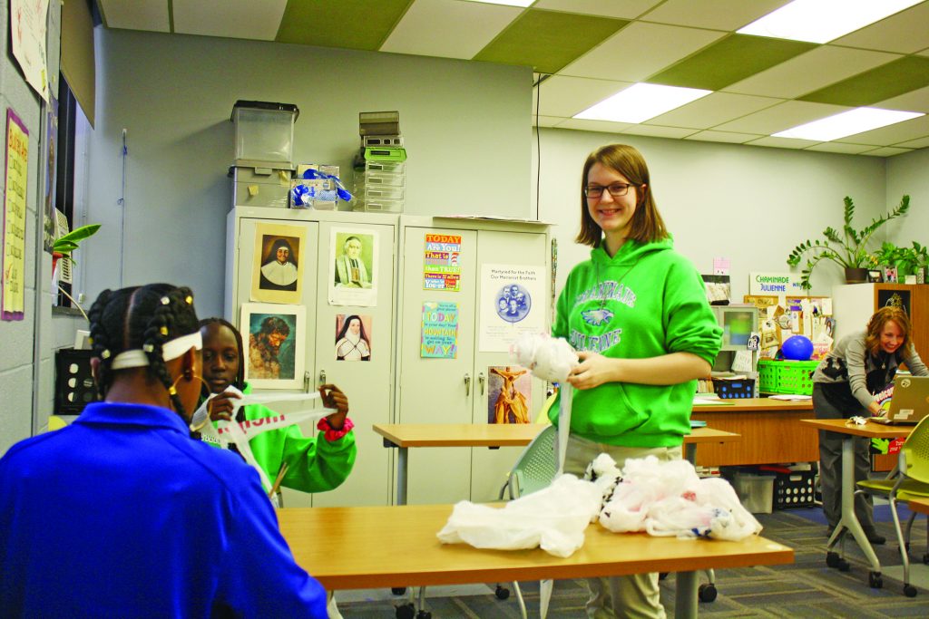 Plastic bags are a staple at many stores and a convenience for carrying multiple items. Now, plastic bags have a new purpose for those without a place to sleep. For their Senior Capstone Project, Chaminade Julienne High School students Agnes Guiselin and Jeremiah Gar enlisted help from others to create plastic bag mattresses. Guiselin, a parishioner at St. Christopher Church in Vandalia, asked the congregation to assist in the creation of mattresses as well.