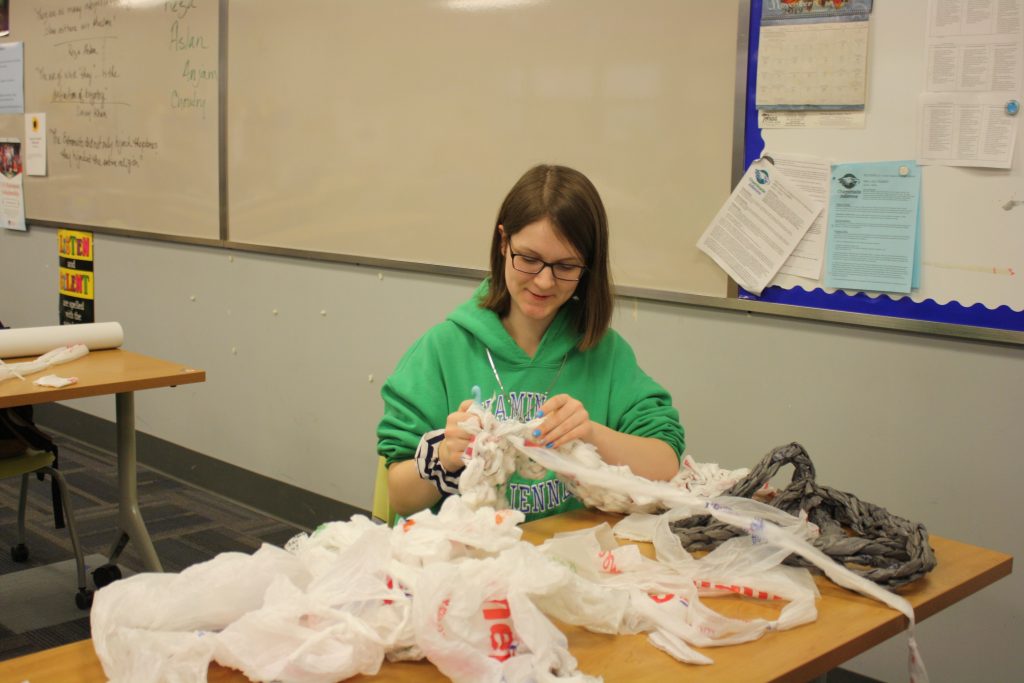 Plastic bags are a staple at many stores and a convenience for carrying multiple items. Now, plastic bags have a new purpose for those without a place to sleep. For their Senior Capstone Project, Chaminade Julienne High School students Agnes Guiselin and Jeremiah Gar enlisted help from others to create plastic bag mattresses. Guiselin, a parishioner at St. Christopher Church in Vandalia, asked the congregation to assist in the creation of mattresses as well.