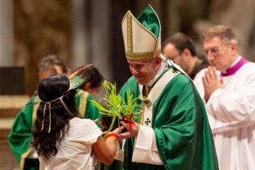 Pope Francis celebrates the closing Mass of Amazon synod October 27, 2019. Credit: Daniel Ibáñez/CNA