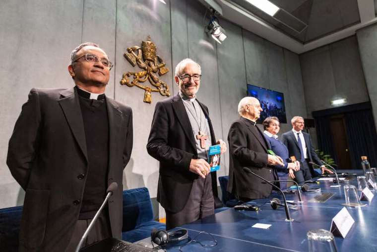 Vatican officials at a Feb. 12 press conference. Credit: Daniel Ibanez/CNA