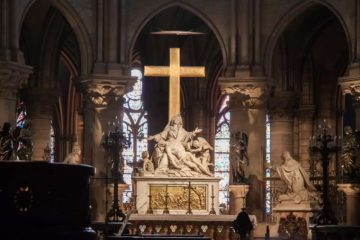 The Descent from the Cross, also known as Pieta, statue inside the Cathedral Notre-Dame de Paris before the fire. Credit: Jeanne Emmel/Shutterstock.