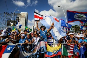 Young pilgrims gather before World Youth Day Panama opening Mass Jan. 22, 2019. Credit: Daniel Ibanez/CNA