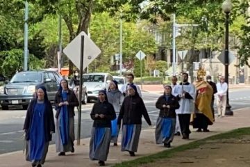 Eucharistic procession on Divine Mercy Sunday from Holy Comforter-St. Cyprian Catholic Church on Capitol Hill. Credit: Robin Fennelly