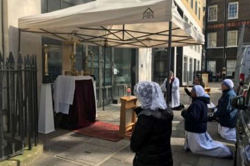 Adoration takes place outside St. Patrick’s, Soho, in London’s West End. Courtesy: St. Patrick’s, Soho