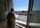 Pope Francis offers a blessing from the window of the Apostolic Palance April 26, 2020. Credit: Vatican Media/CNA.