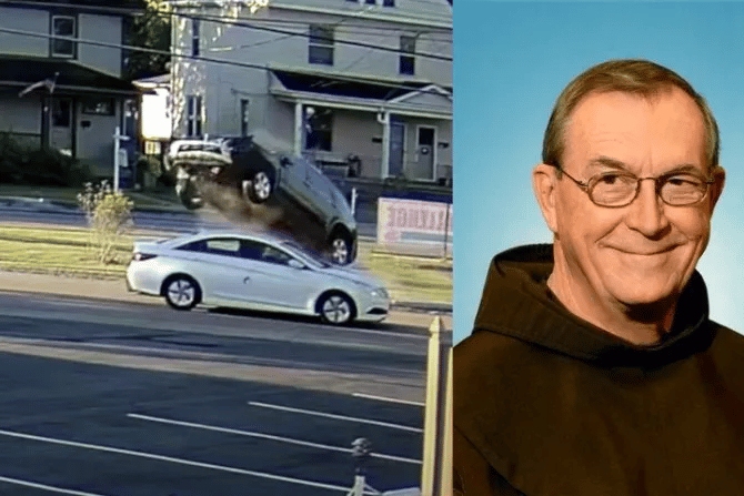 ‘Miracle’ caught on video: Priest escapes unharmed when SUV hurdles his ...