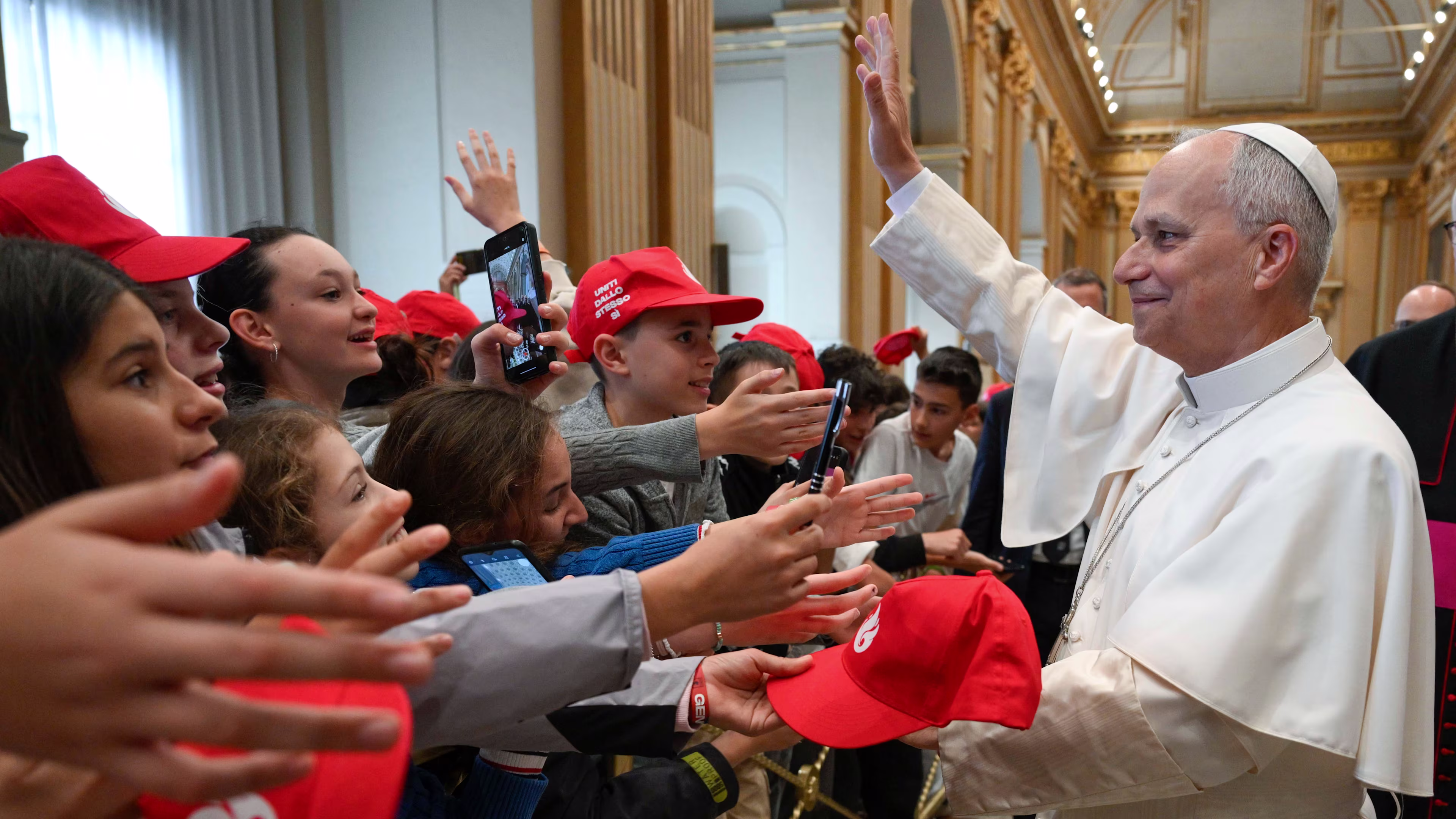 Pope Leo addresses a group of young people before their Confirmation