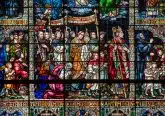 stained glass window procession of saints