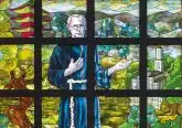 Stained glass window the life of Saint Maximillian Kolbe